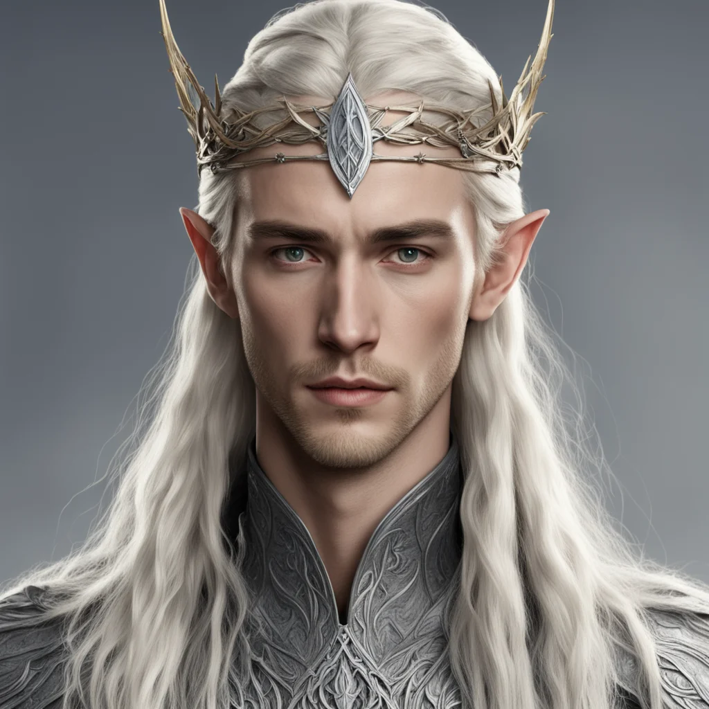 aitolkien king thranduil with blond hair and braids wearing silver silvan elvish circlet with center diamond confident engaging wow artstation art 3