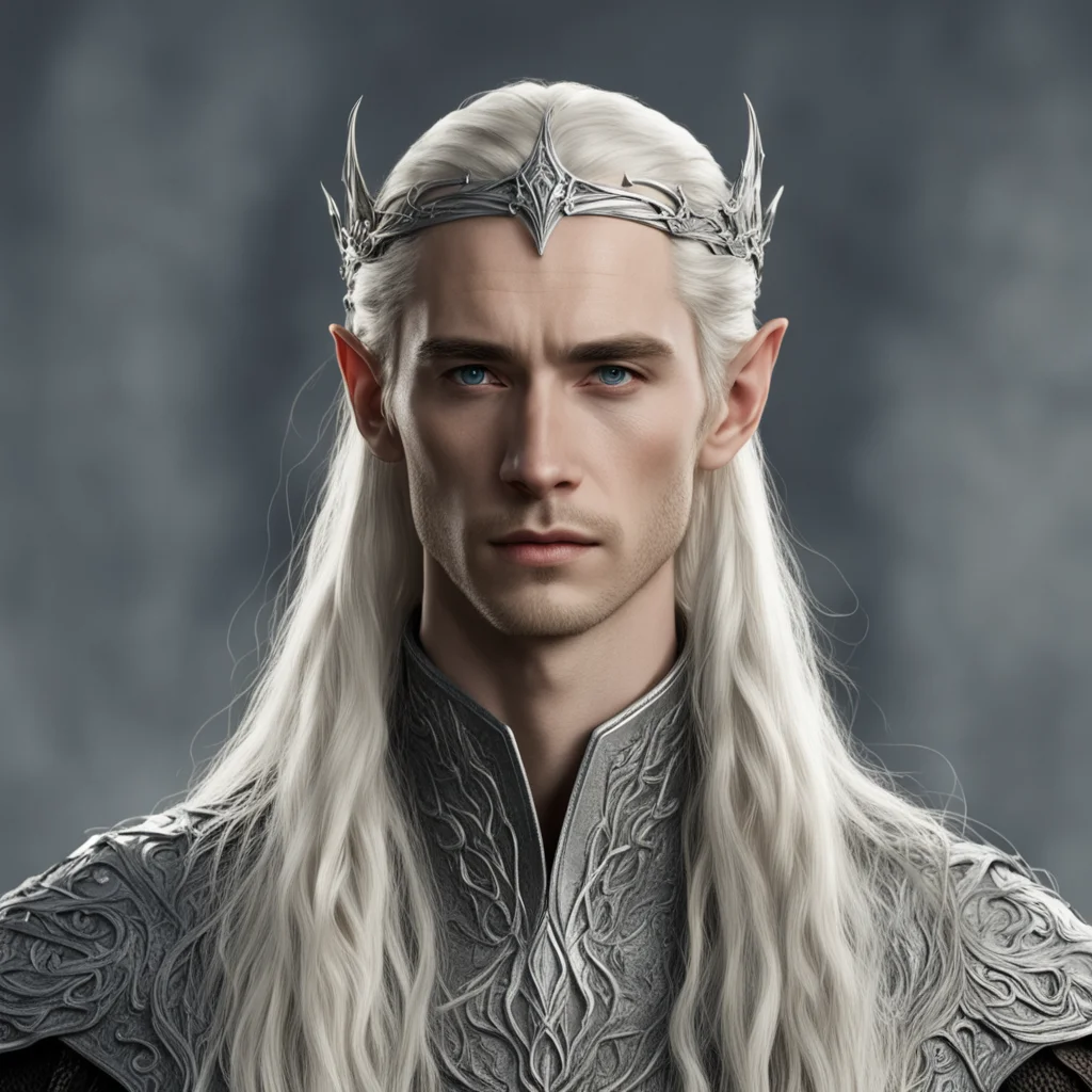 aitolkien king thranduil with blond hair and braids wearing silver silvan elvish circlet with center diamond good looking trending fantastic 1