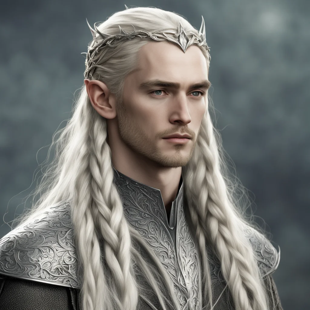 aitolkien king thranduil with blond hair and braids wearing silver silvan elvish circlet with center diamond