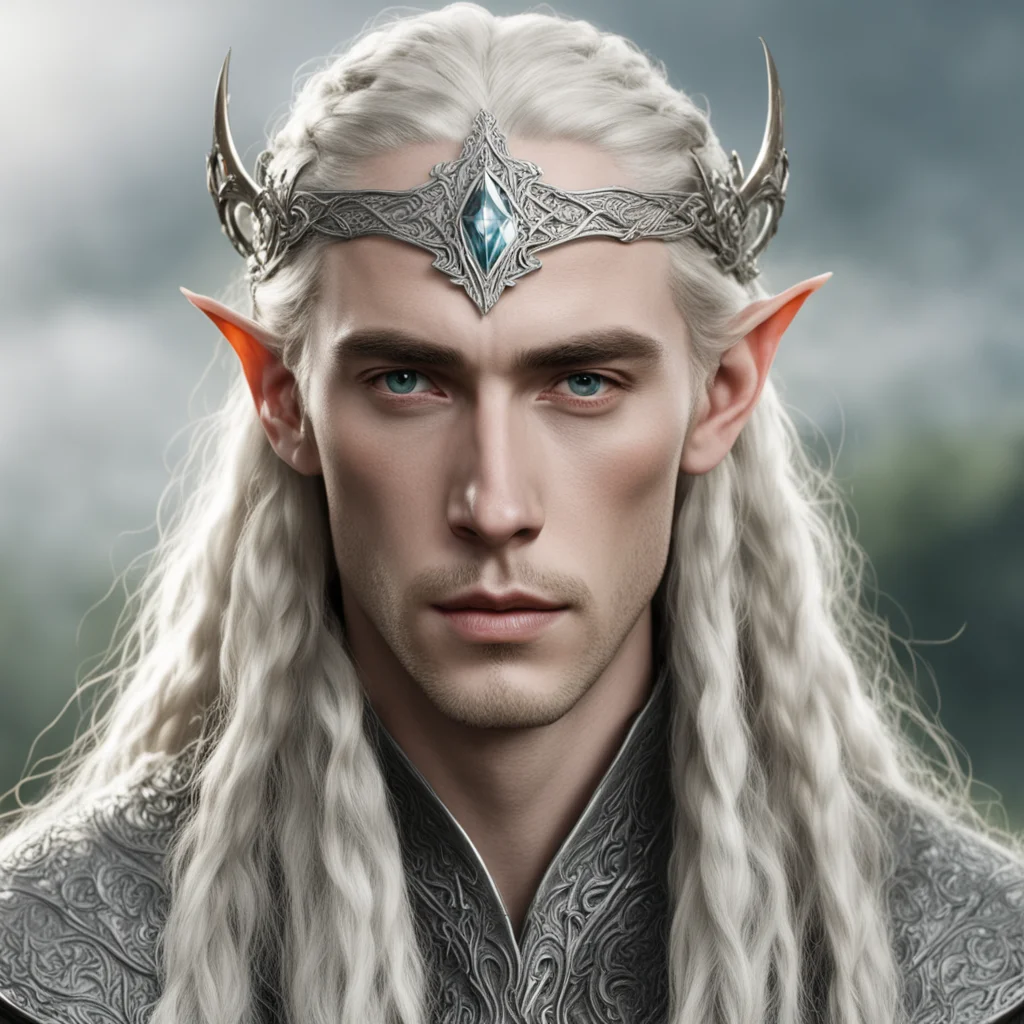 aitolkien king thranduil with blond hair and braids wearing silver silvan elvish circlet with large center diamond  amazing awesome portrait 2