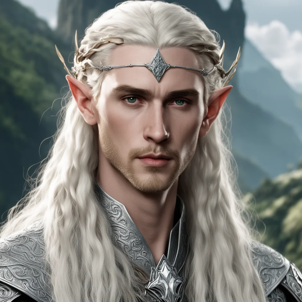 aitolkien king thranduil with blond hair and braids wearing silver silvan elvish circlet with large center diamond  good looking trending fantastic 1