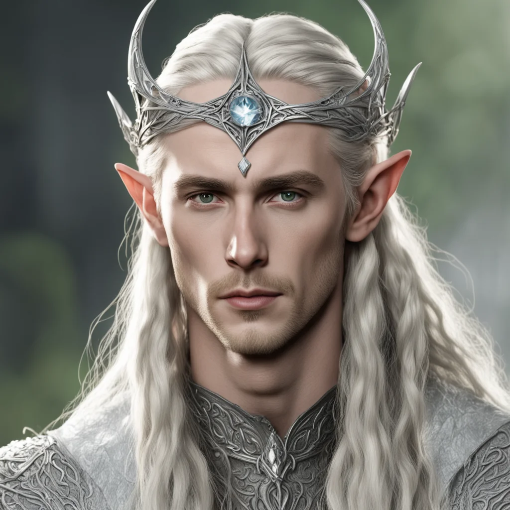 aitolkien king thranduil with blond hair and braids wearing silver silvan elvish circlet with large center diamond 