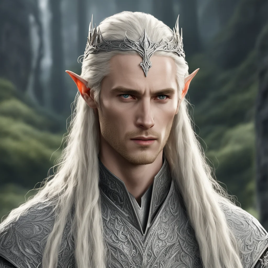 aitolkien king thranduil with blond hair and braids wearing silver silvan elvish circlet with large center diamond amazing awesome portrait 2
