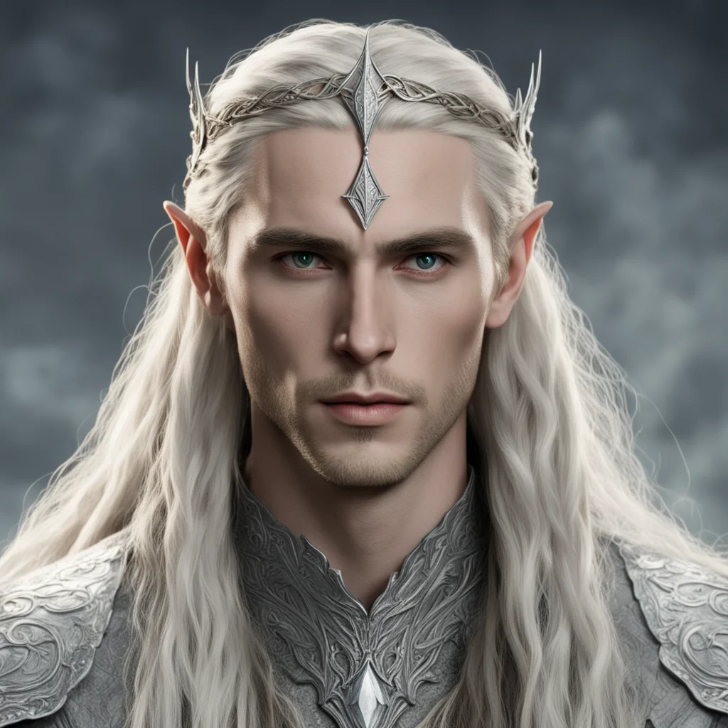 tolkien king thranduil with blond hair and braids wearing silver silvan elvish circlet with large center diamond confident engaging wow artstation art 3