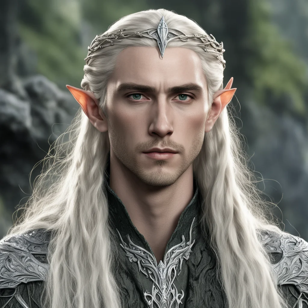 aitolkien king thranduil with blond hair and braids wearing silver silvan elvish circlet with large center diamond good looking trending fantastic 1