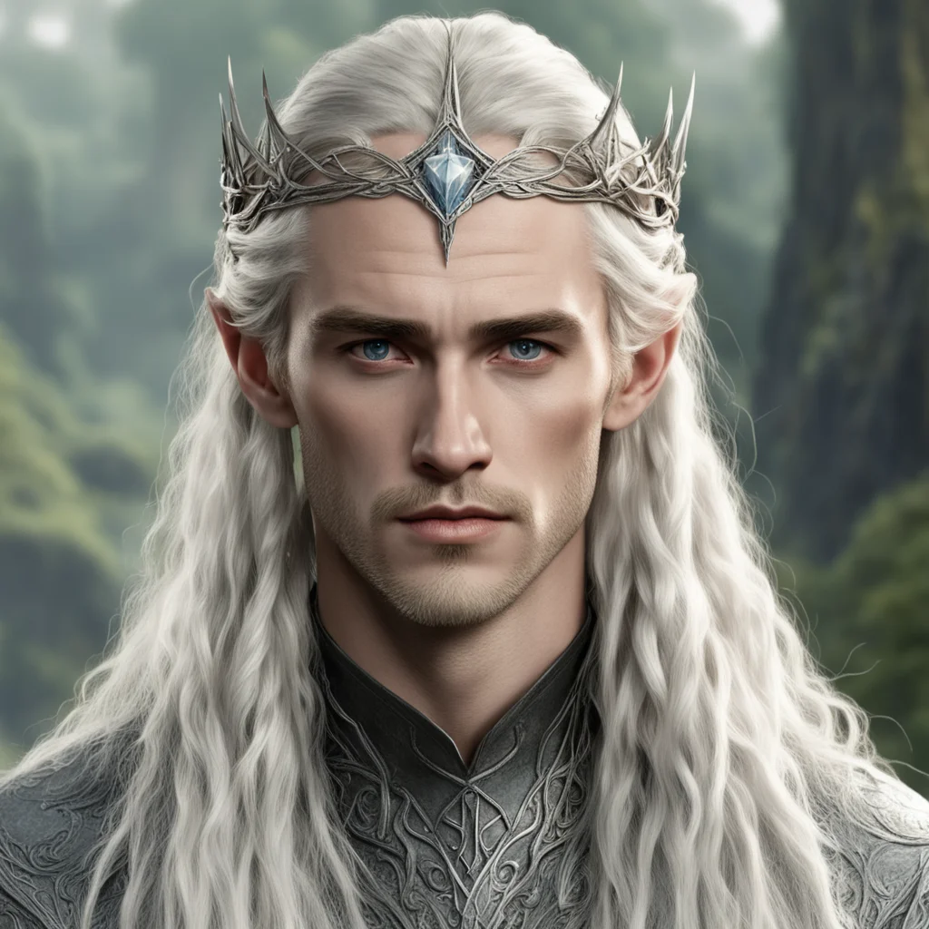 aitolkien king thranduil with blond hair and braids wearing silver sindarin elvish circlet with center diamond amazing awesome portrait 2