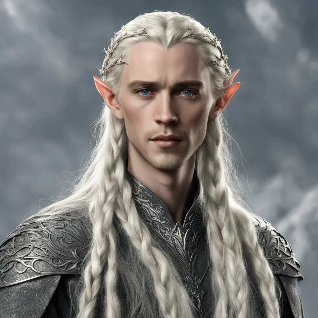 tolkien king thranduil with blond hair and braids wearing silver sindarin elvish circlet with center diamond