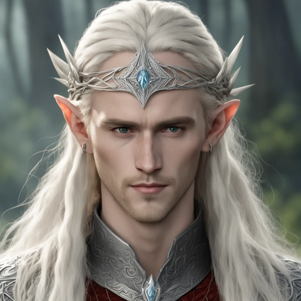 tolkien king thranduil with blond hair and braids wearing silver sindarin elvish circlet with large center diamond
