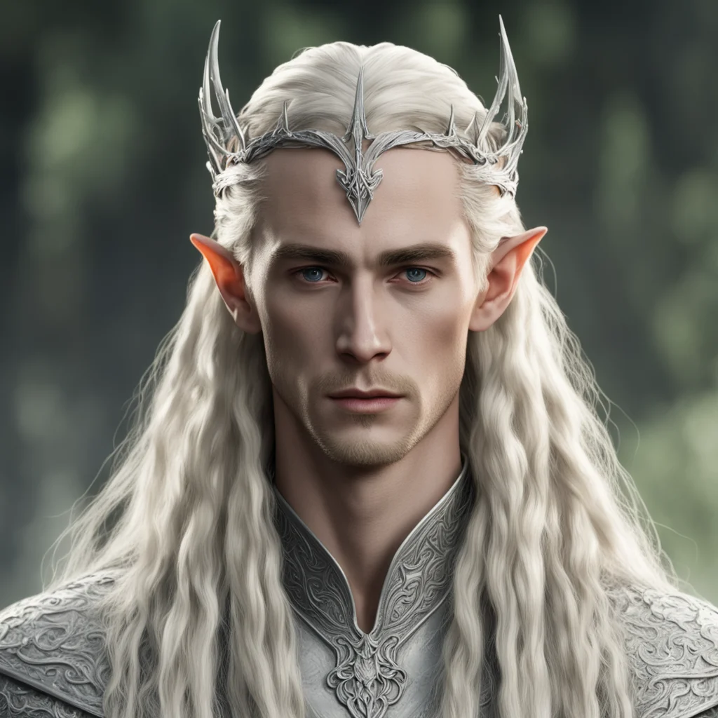 aitolkien king thranduil with blond hair and braids wearing silver sindarin elvish circlet with prominent center diamond  amazing awesome portrait 2