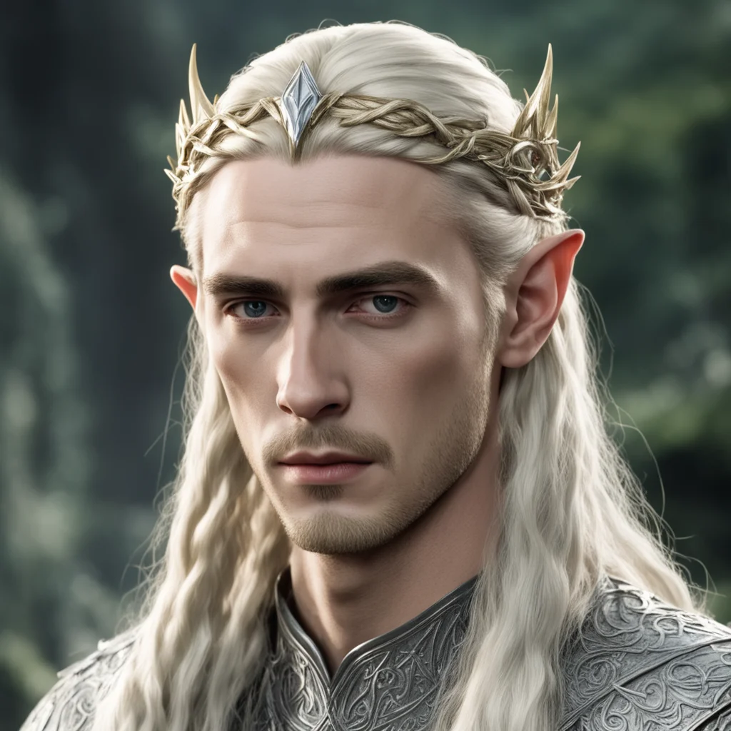 aitolkien king thranduil with blond hair and braids wearing silver sindarin elvish circlet with prominent center diamond  good looking trending fantastic 1