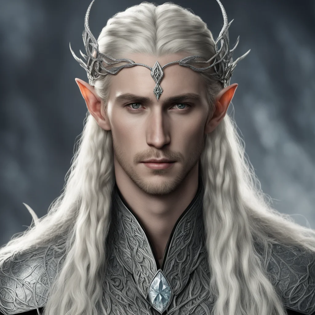 tolkien king thranduil with blond hair and braids wearing silver snakes with diamond eyes intertwined to form silver elvish circlet with large center diamond  confident engaging wow artstation art 3