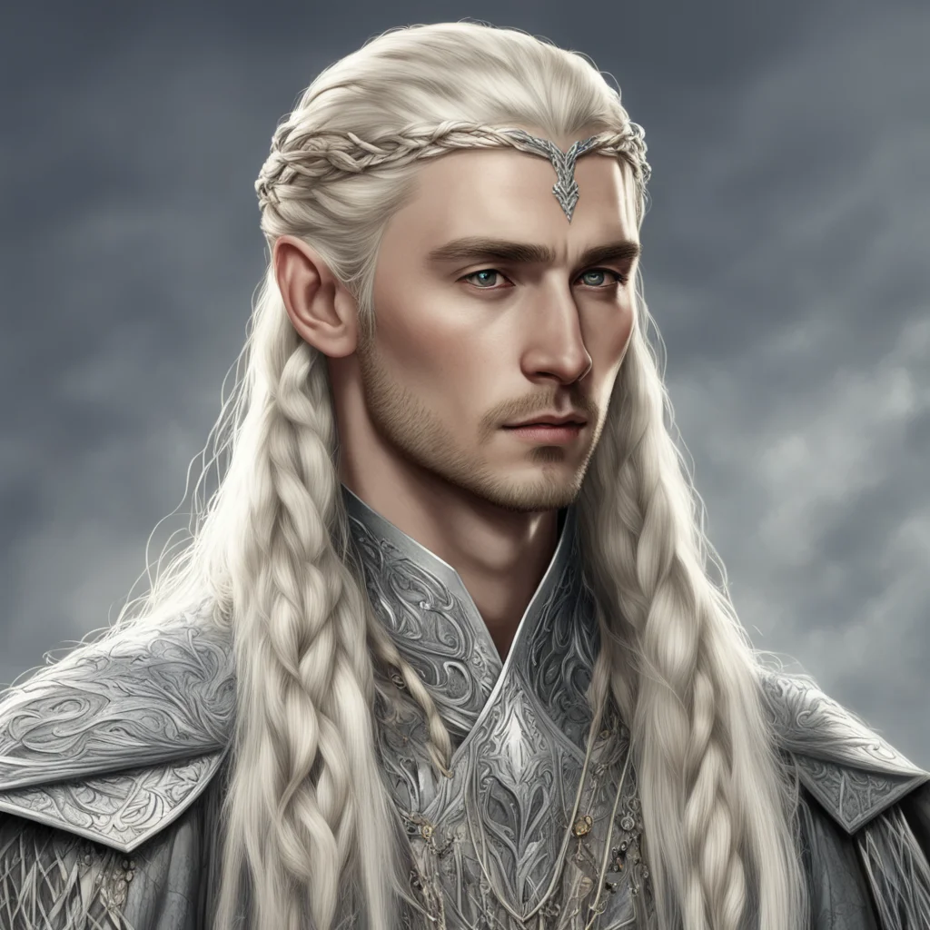 aitolkien king thranduil with blond hair and braids wearing silver strings with large diamonds in the hair  amazing awesome portrait 2