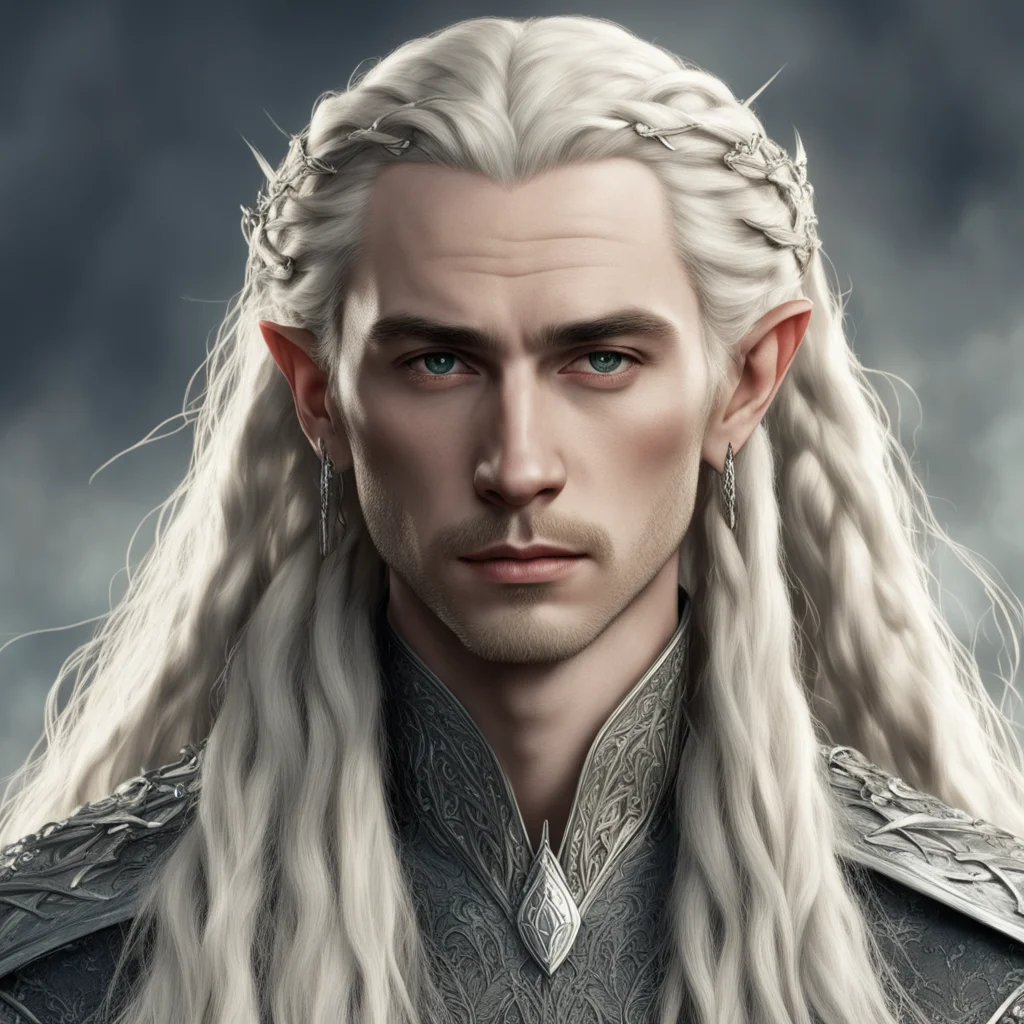 aitolkien king thranduil with blond hair and braids wearing silver strings with large diamonds in the hair  good looking trending fantastic 1