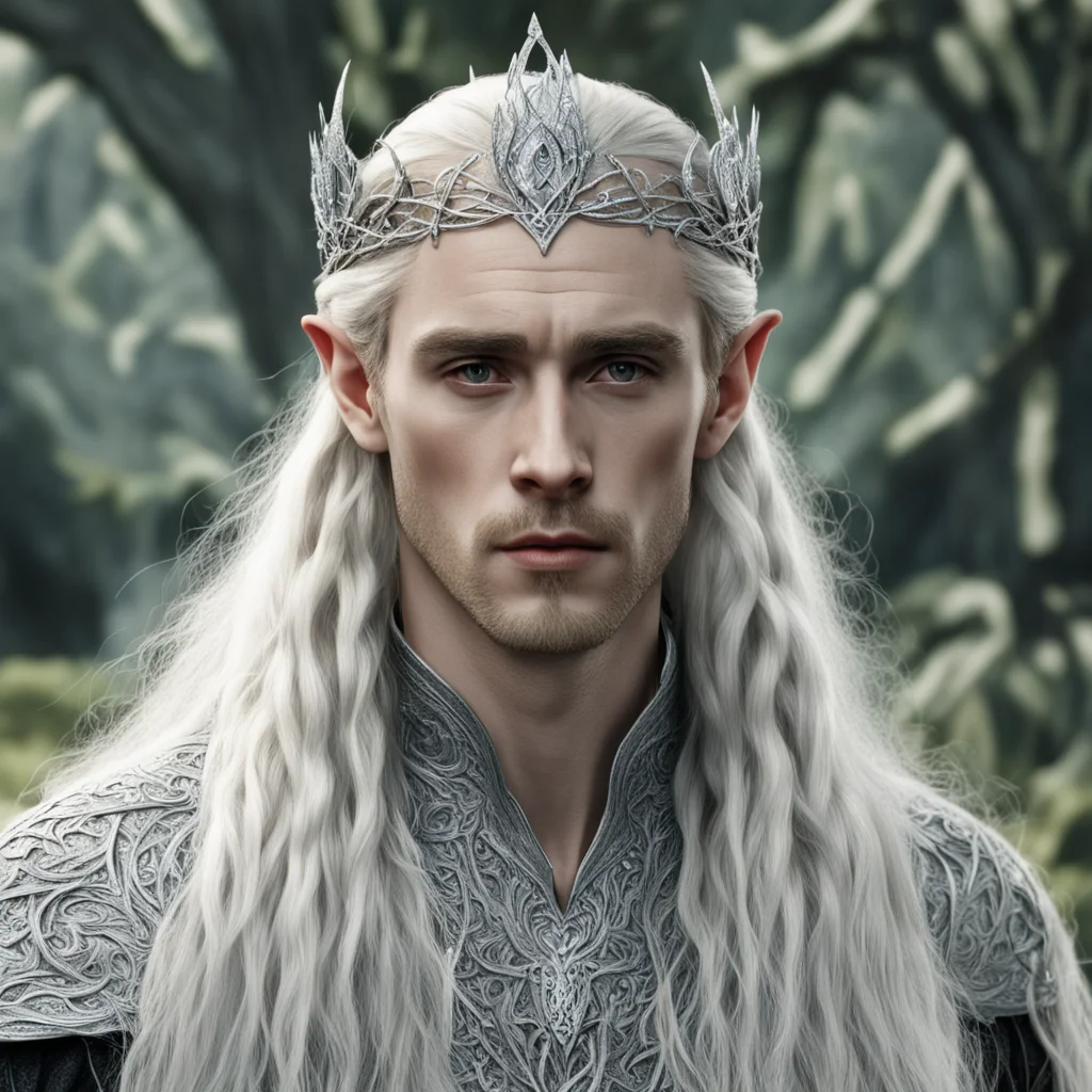 aitolkien king thranduil with blond hair and braids wearing silver vines encrusted with diamonds forming a silver elvish circlet with large center diamond  amazing awesome portrait 2