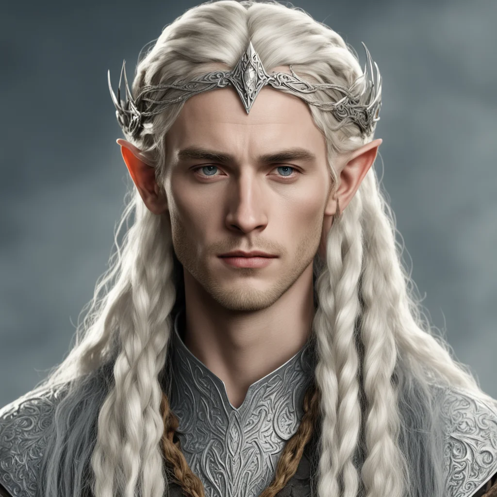 aitolkien king thranduil with blond hair and braids wearing small silver nandorin elvish circlet with center diamond  amazing awesome portrait 2