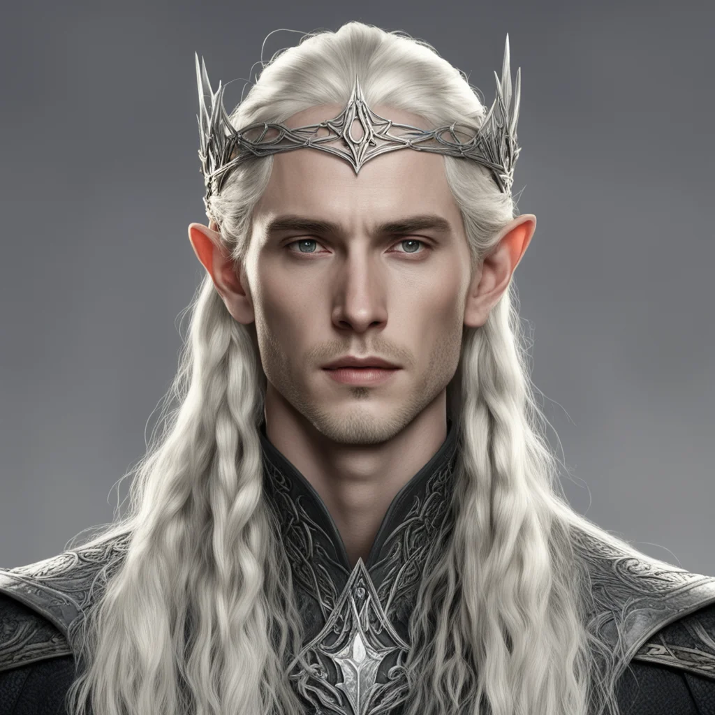 tolkien king thranduil with blond hair and braids wearing small silver nandorin elvish circlet with center diamond 