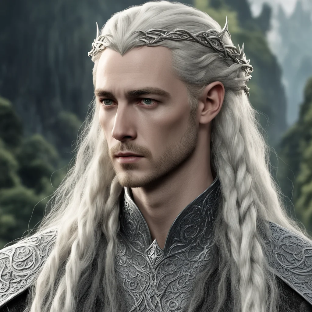 aitolkien king thranduil with blond hair and braids wearing small silver serpentine elvish circlet with center diamond amazing awesome portrait 2