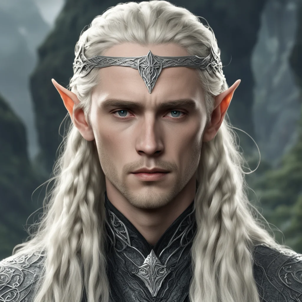 aitolkien king thranduil with blond hair and braids wearing small silver serpentine elvish circlet with center diamond confident engaging wow artstation art 3
