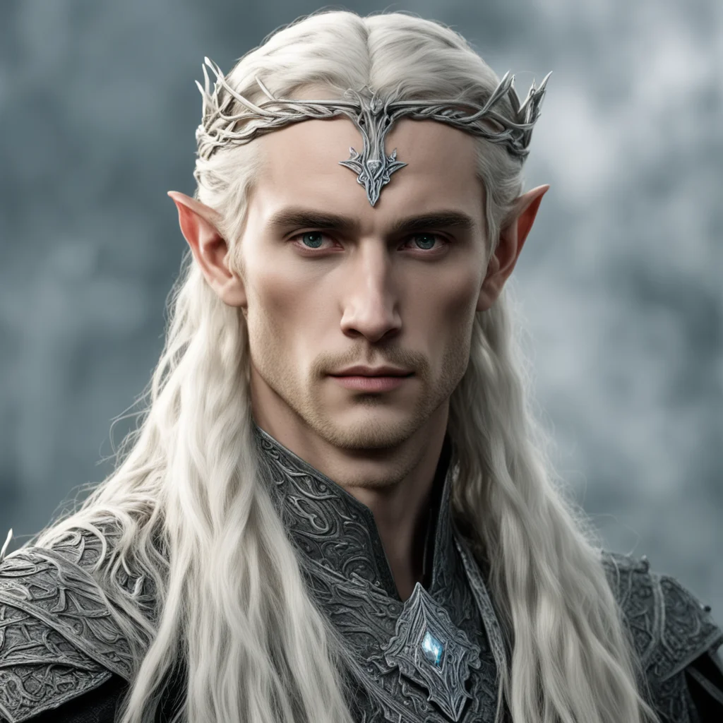aitolkien king thranduil with blond hair and braids wearing small silver serpentine elvish circlet with center diamond good looking trending fantastic 1