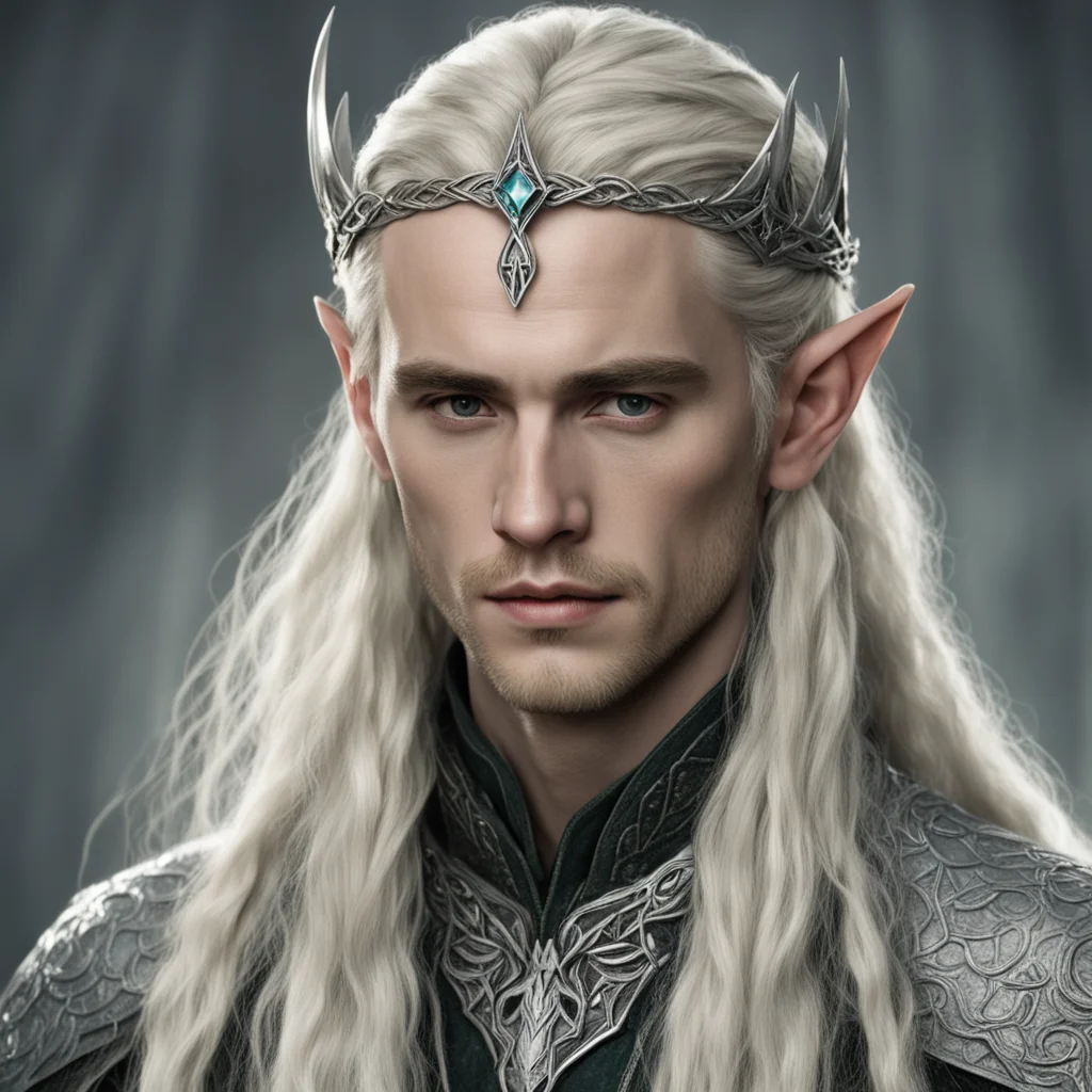 aitolkien king thranduil with blond hair and braids wearing small silver serpentine elvish circlet with large center diamond amazing awesome portrait 2