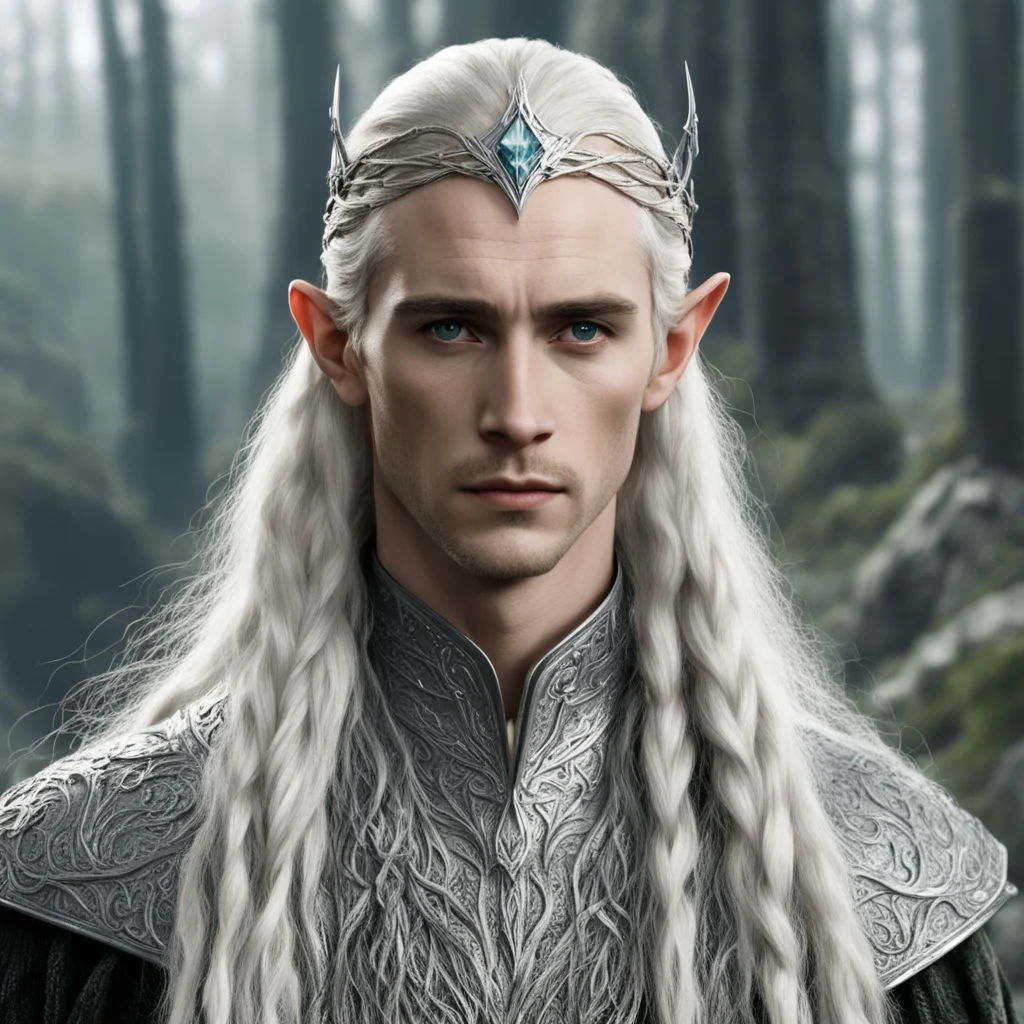 aitolkien king thranduil with blond hair and braids wearing small silver serpentine elvish circlet with large center diamond good looking trending fantastic 1