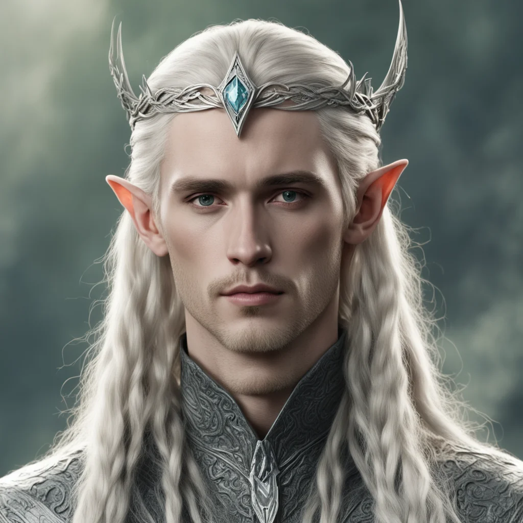 tolkien king thranduil with blond hair and braids wearing small silver serpentine nandorin elvish circlet with large center diamond  confident engaging wow artstation art 3