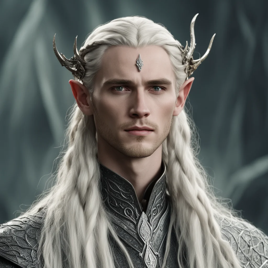 aitolkien king thranduil with blond hair and braids wearing small silver serpentine nandorin elvish circlet with large center diamond amazing awesome portrait 2