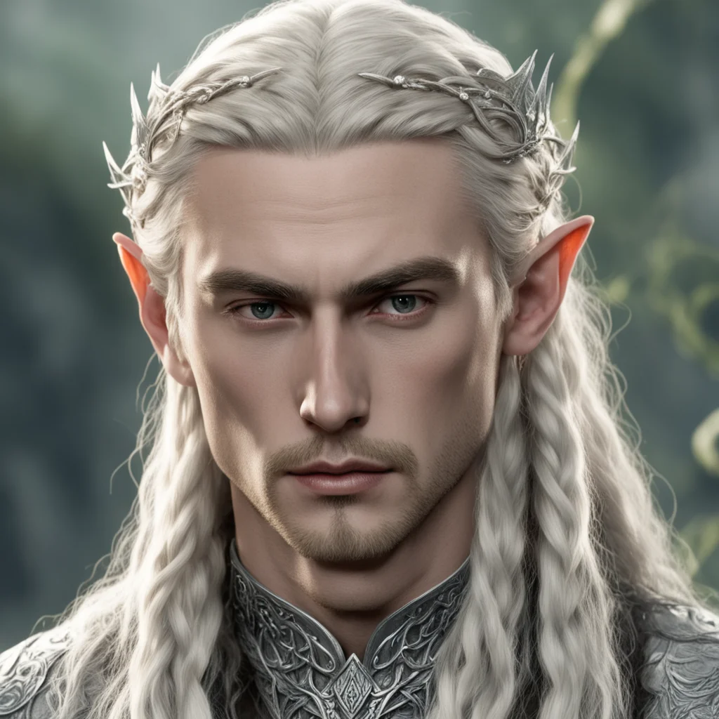 aitolkien king thranduil with blond hair and braids wearing small silver sindarin elvish circlet with large center diamond  amazing awesome portrait 2
