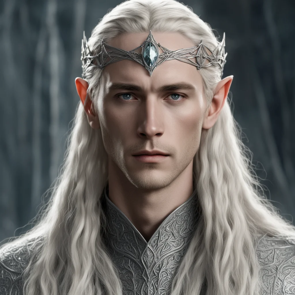aitolkien king thranduil with blond hair and braids wearing small thin silver elvish circlet with large center circular diamond  amazing awesome portrait 2