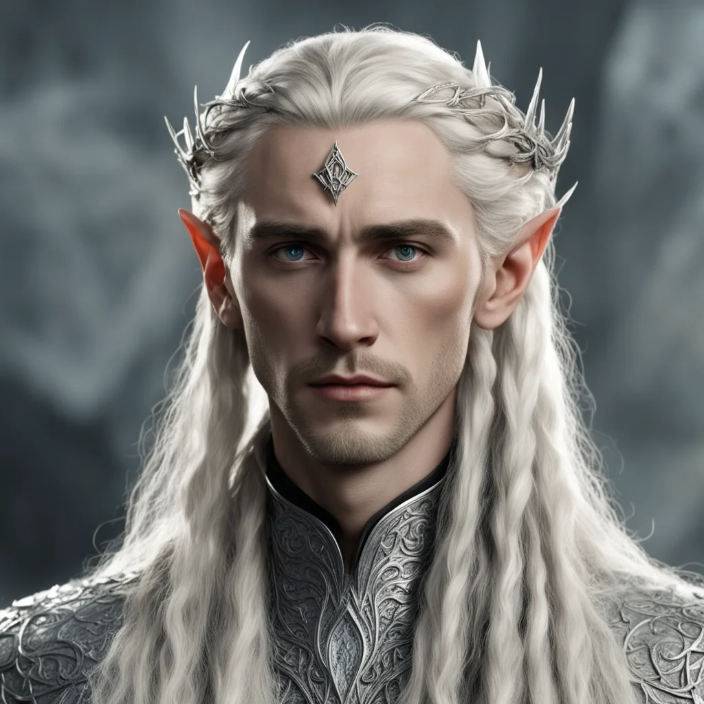 aitolkien king thranduil with blond hair and braids wearing small thin silver elvish circlet with large center circular diamond  confident engaging wow artstation art 3