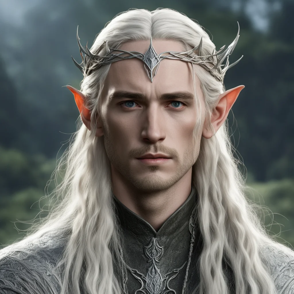 aitolkien king thranduil with blond hair and braids wearing small thin silver elvish circlet with large center circular diamond  good looking trending fantastic 1