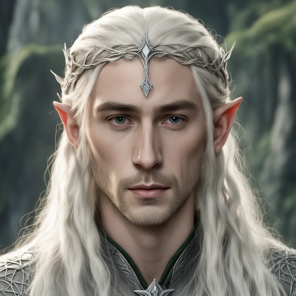 aitolkien king thranduil with blond hair and braids wearing small thin silver elvish circlet with large center diamond  amazing awesome portrait 2