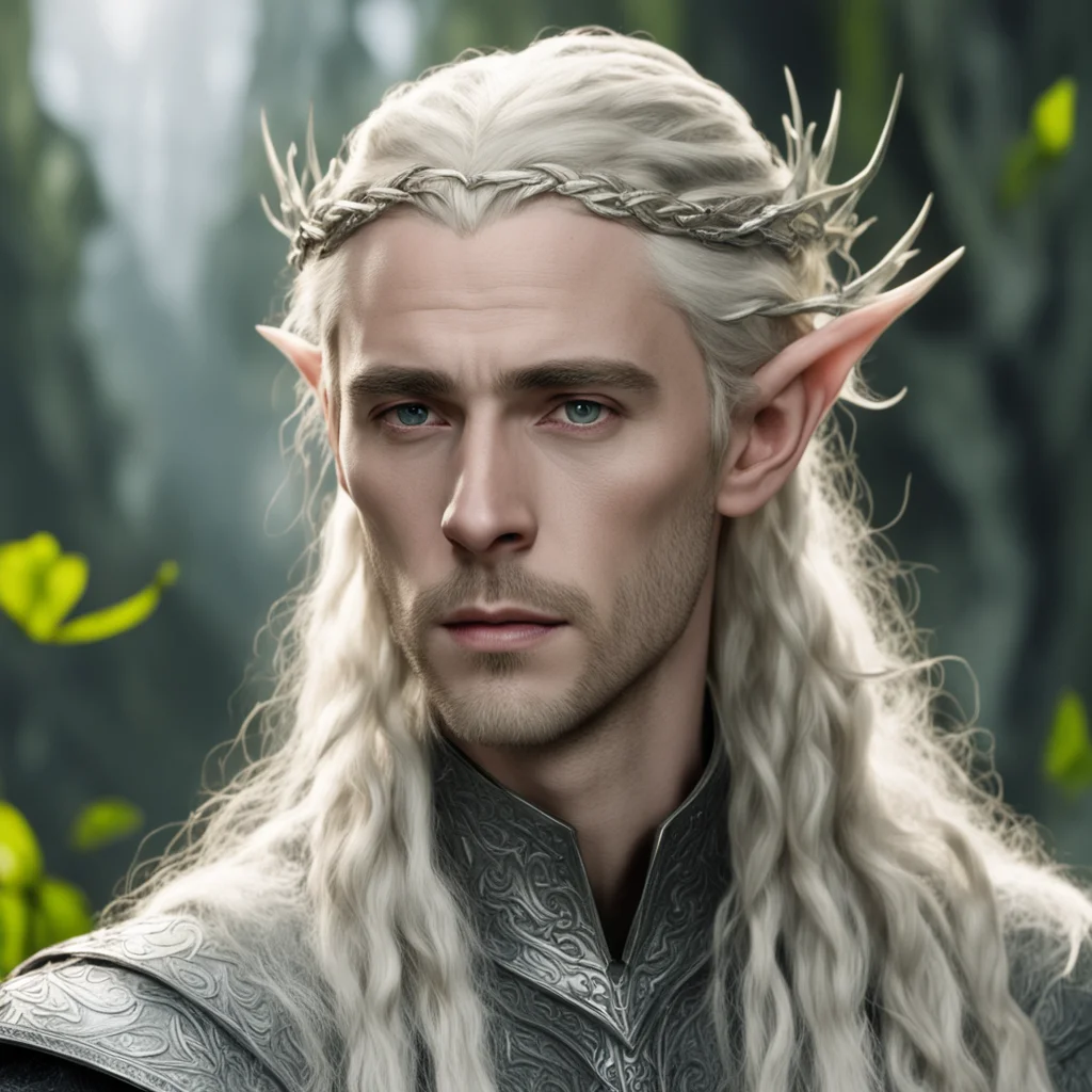 aitolkien king thranduil with blond hair and braids wearing small thin silver elvish circlet with large center leaf shaped diamond  amazing awesome portrait 2
