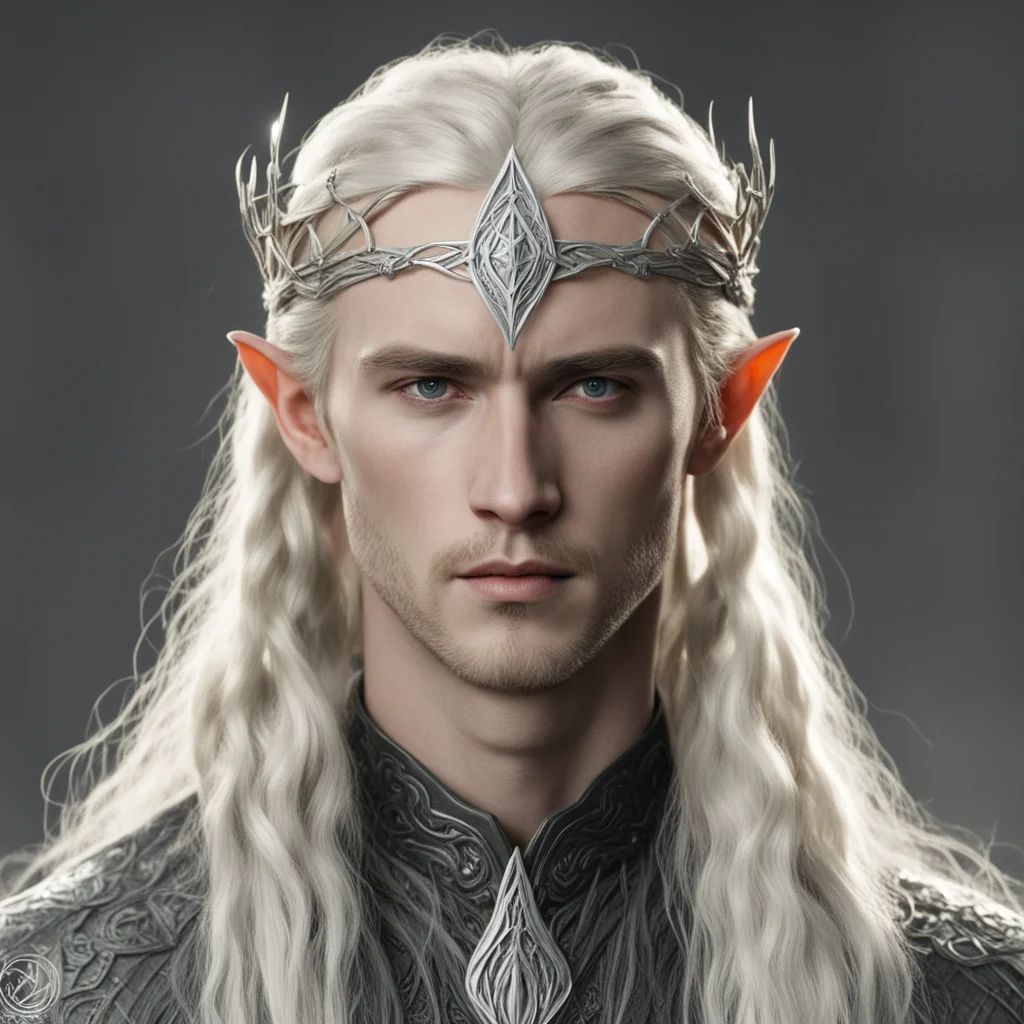 aitolkien king thranduil with blond hair and braids wearing small thin silver nandorin elvish circlet with large center circular diamond  amazing awesome portrait 2