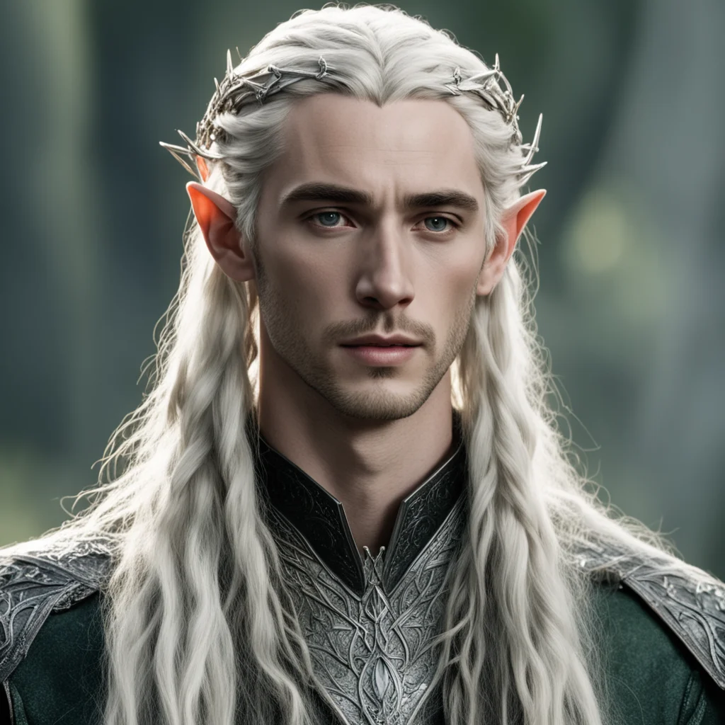 tolkien king thranduil with blond hair and braids wearing small thin silver serpentine elvish circlet with large center diamond good looking trending fantastic 1