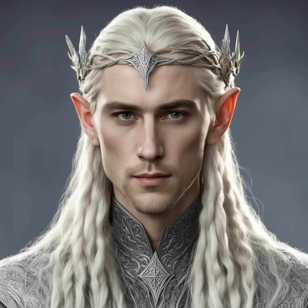 tolkien king thranduil with blond hair and braids wearing small thin silver serpentine nandorin elvish circlet with large center diamond  amazing awesome portrait 2