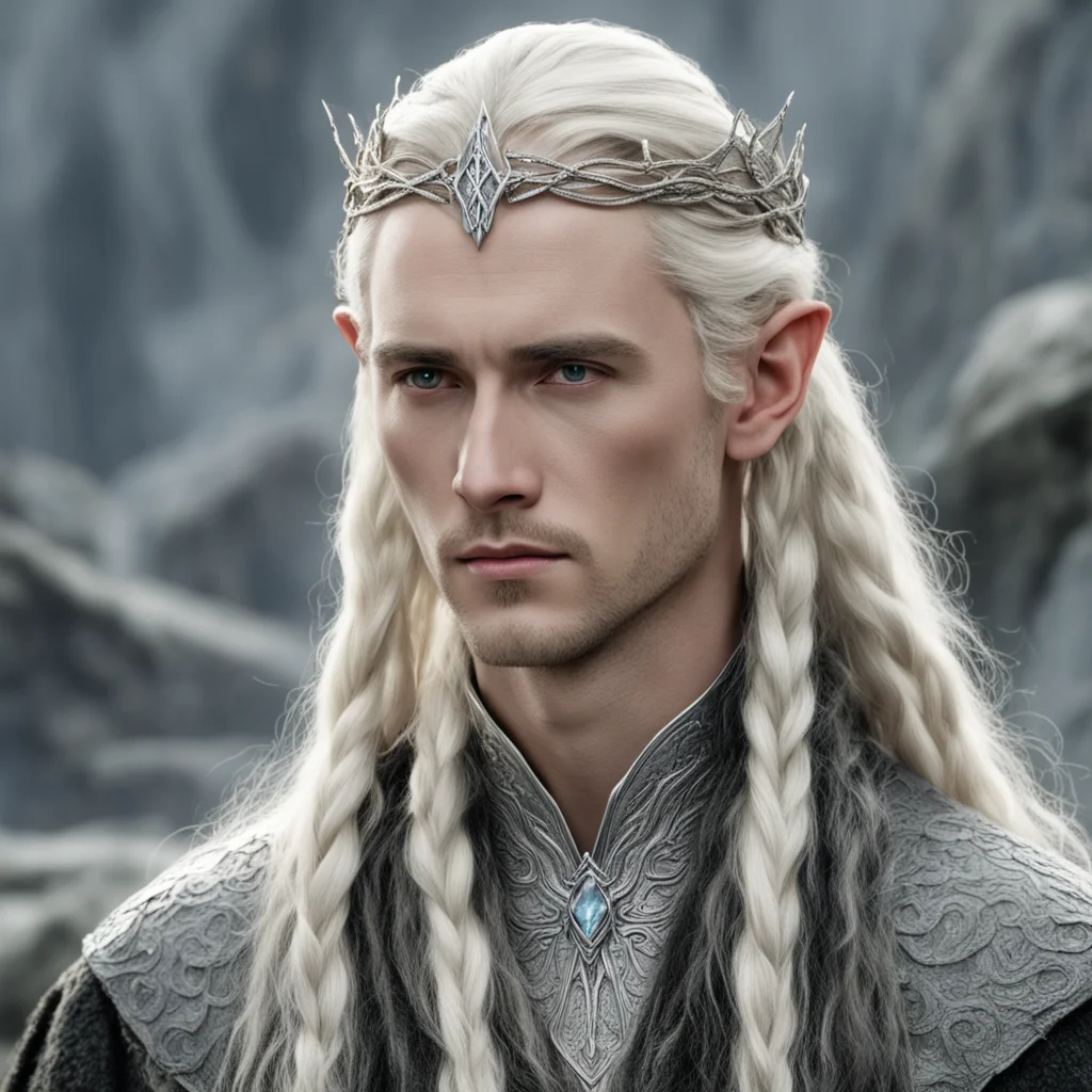 aitolkien king thranduil with blond hair and braids wearing small thin silver serpentine nandorin elvish circlet with large center diamond good looking trending fantastic 1