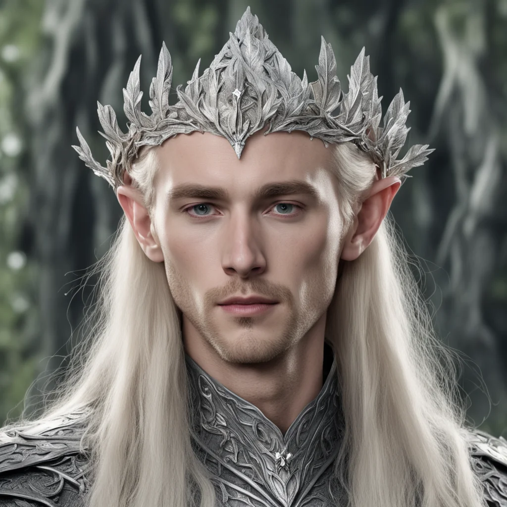 aitolkien king thranduil with blond hair wearing silver oak leaf elven circlet with diamonds with large center diamond  amazing awesome portrait 2