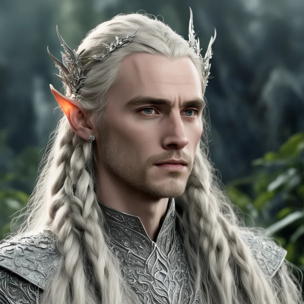aitolkien king thranduil with blonde hair and braids wearing silver laurel leaf elvish circlet heavily encrusted with diamonds with large center circular diamond amazing awesome portrait 2