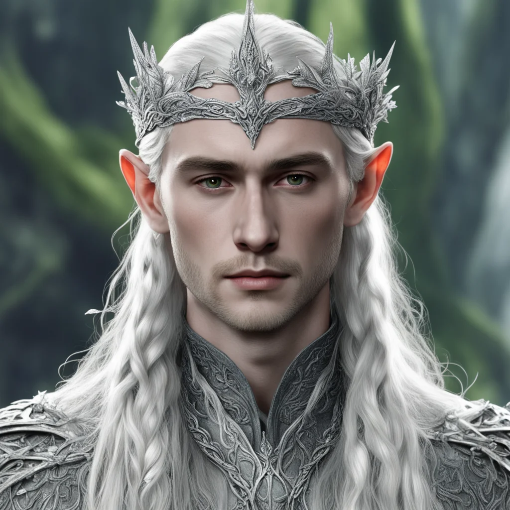 tolkien king thranduil with braids wearing silver flower elvish circlet encrusted with diamonds amazing awesome portrait 2