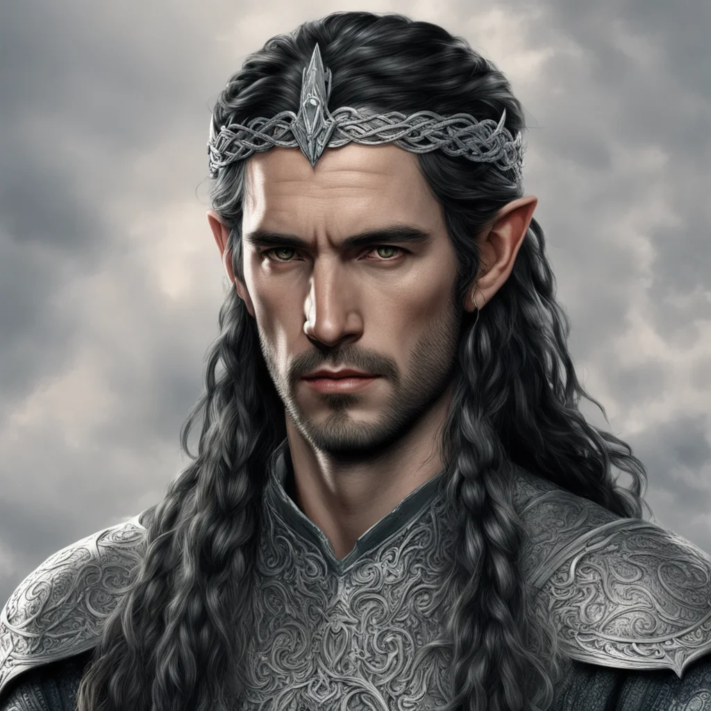 tolkien king turgon with dark hair with braids wearing silver elvish circlet with diamonds amazing awesome portrait 2