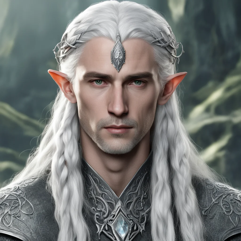 tolkien lord celeborn with silver hair and braids wearing silver elvish circlet with large center diamond  amazing awesome portrait 2
