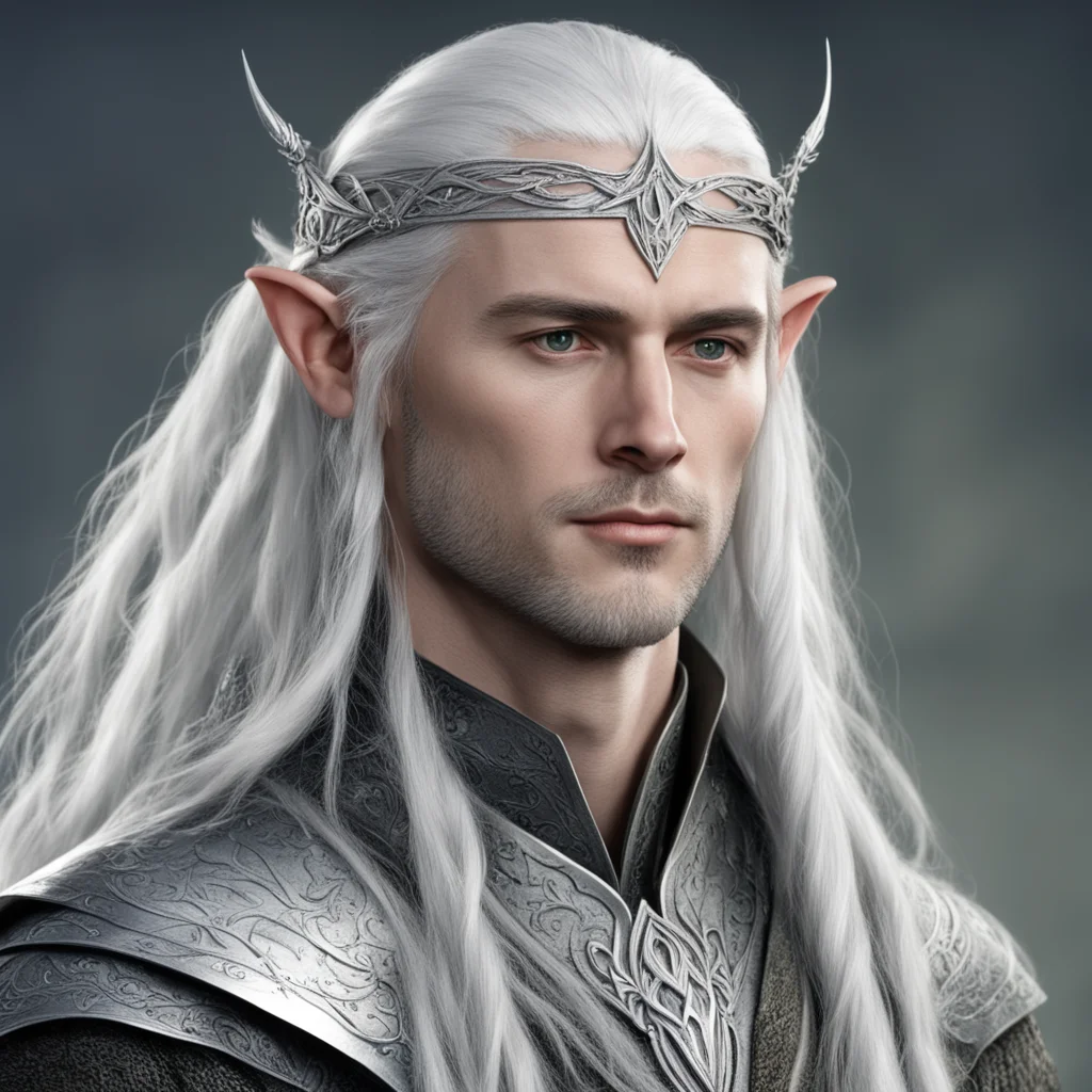 tolkien lord celeborn with silver hair and braids wearing silver elvish circlet with large center diamond  confident engaging wow artstation art 3