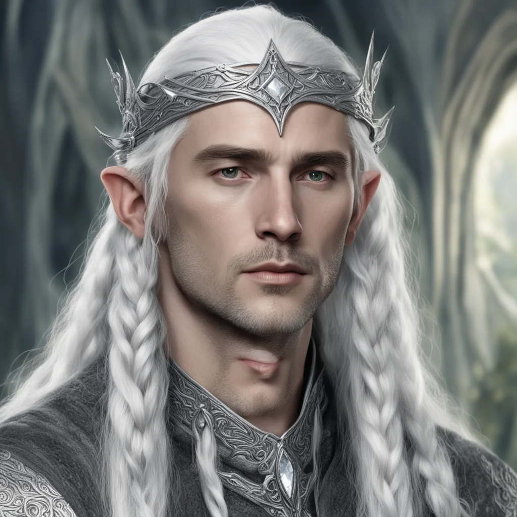 aitolkien lord celeborn with silver hair and braids wearing silver elvish circlet with large center diamond  good looking trending fantastic 1