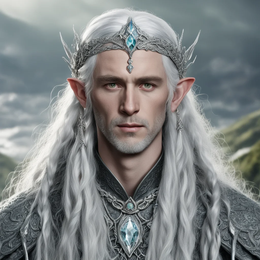 aitolkien lord celeborn with silver hair and braids wearing silver serpentine elvish circlet encrusted with diamonds with large center diamond  amazing awesome portrait 2