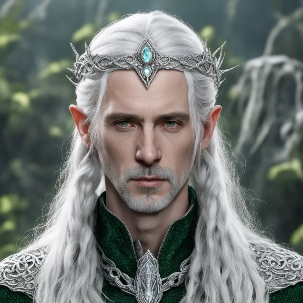 aitolkien lord celeborn with silver hair and braids wearing silver serpentine elvish circlet encrusted with diamonds with large center diamond  confident engaging wow artstation art 3