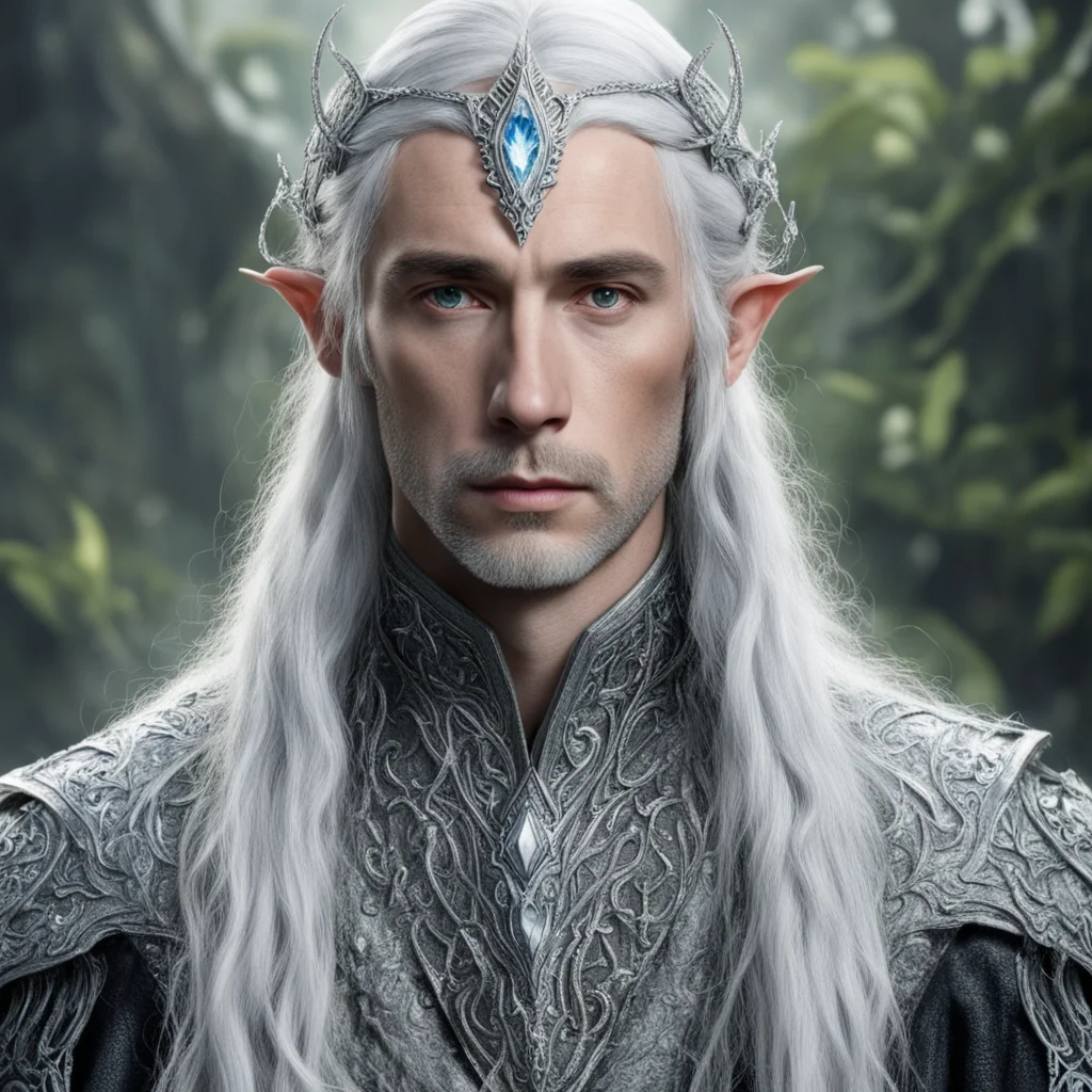 aitolkien lord celeborn with silver hair and braids wearing silver serpentine elvish circlet encrusted with diamonds with large center diamond  good looking trending fantastic 1