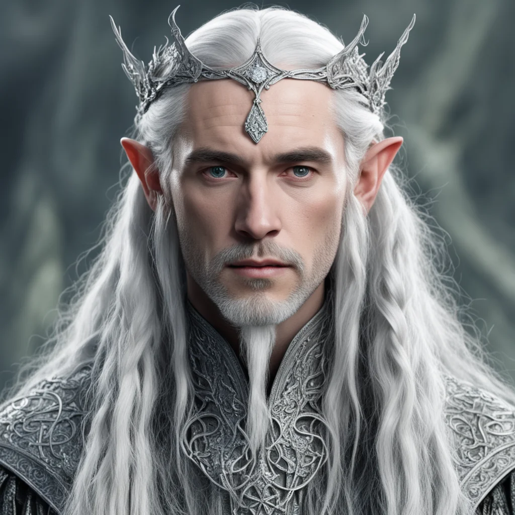 aitolkien lord celeborn with silver hair and braids wearing silver serpentine elvish circlet encrusted with diamonds with large center diamond amazing awesome portrait 2