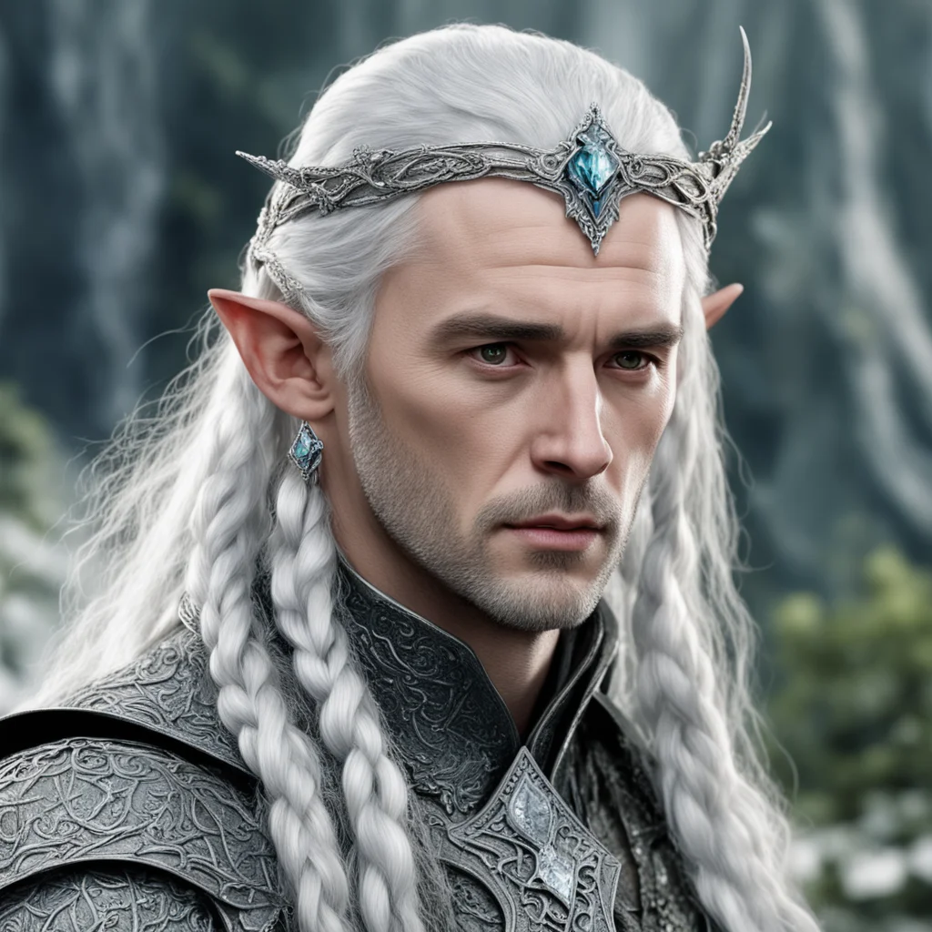 aitolkien lord celeborn with silver hair and braids wearing silver serpentine elvish circlet encrusted with diamonds with large center diamond confident engaging wow artstation art 3