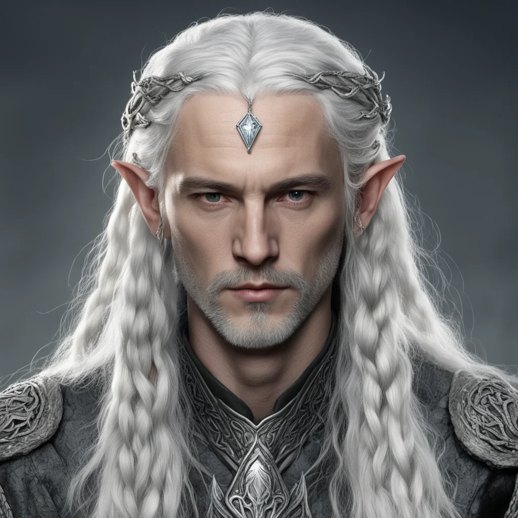 aitolkien lord celeborn with silver hair and braids wearing small silver serpentine elvish circlet with large center diamond  amazing awesome portrait 2